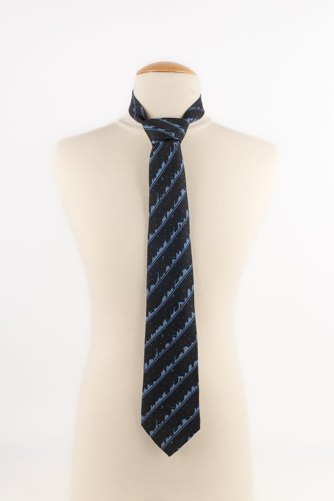 Black Hermès Printed Silk Tie