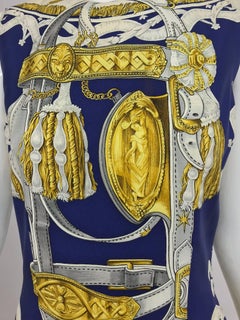 Hermes printed silk twill sheath dress 1970s 42