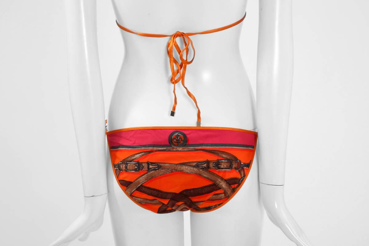 Red Hermes Printed Triangle Bikini Swimsuit 