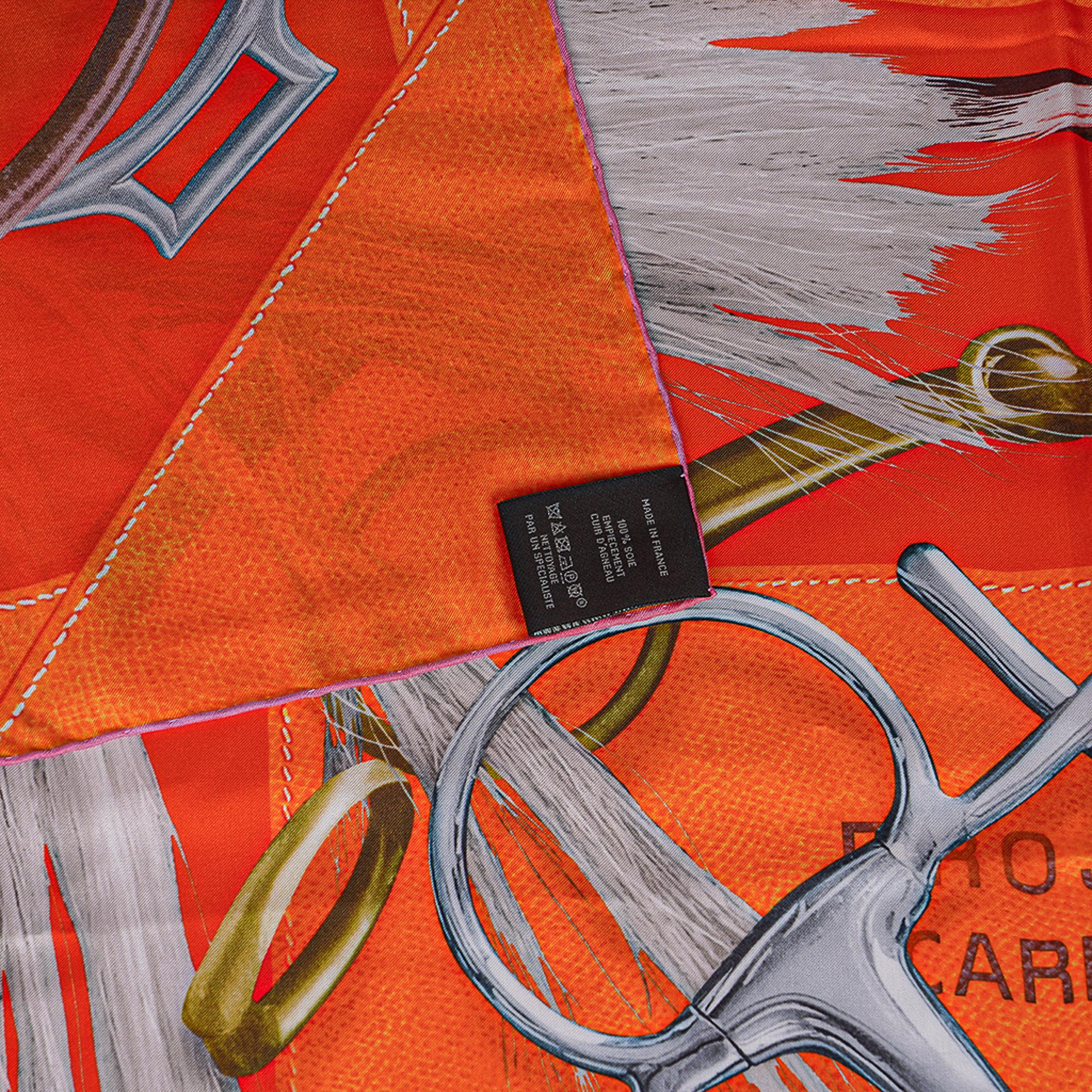 Hermes Projets Carres Poncho Silk Vermillion / Brun 13