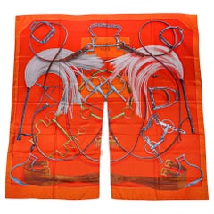 Hermes Projets Carres Poncho Silk Vermillion / Brun