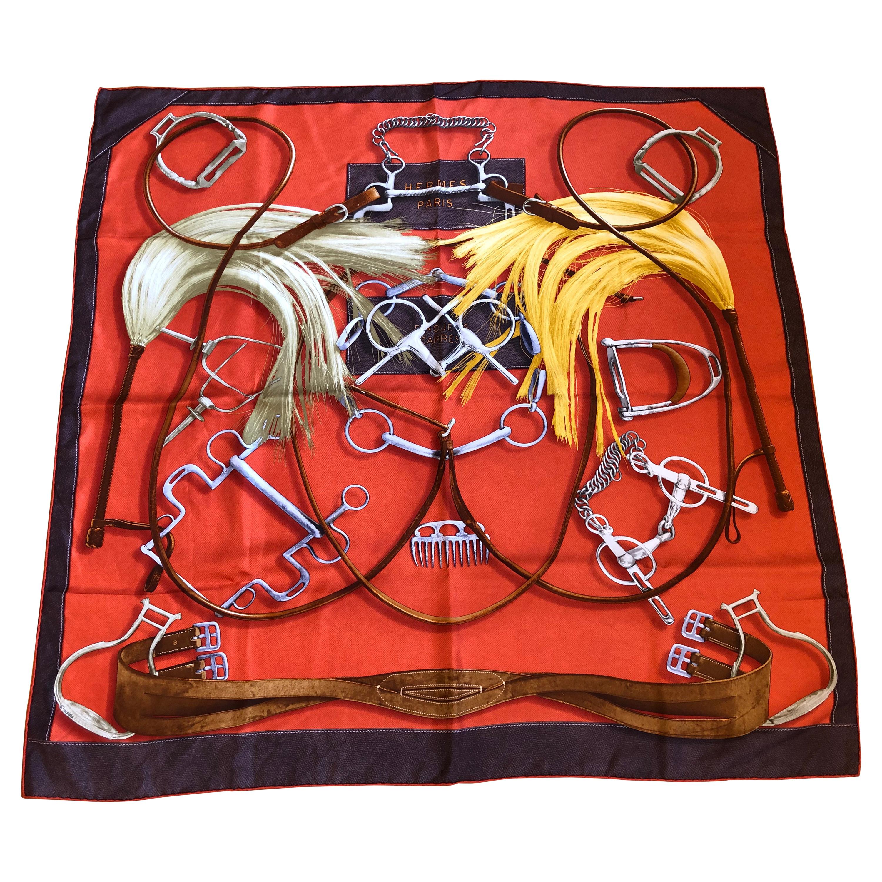 HERMES "Projets Carres" Silk Twill Scarf by Henri d'Origny Issued in 2007 36x36"