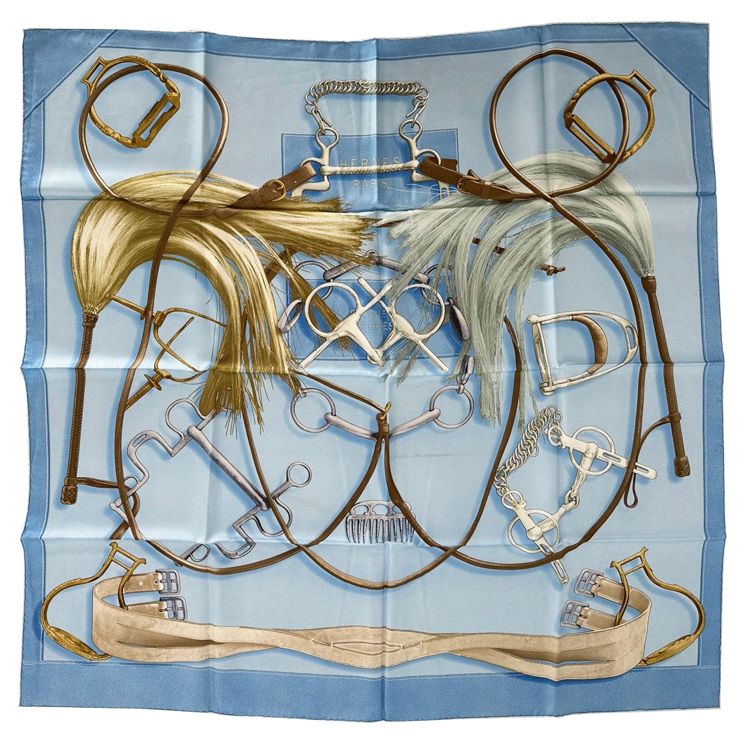 Sciarpa in twill di seta Hermès Projets Carrés disegnata da Henri D'Origny 35" x 35"