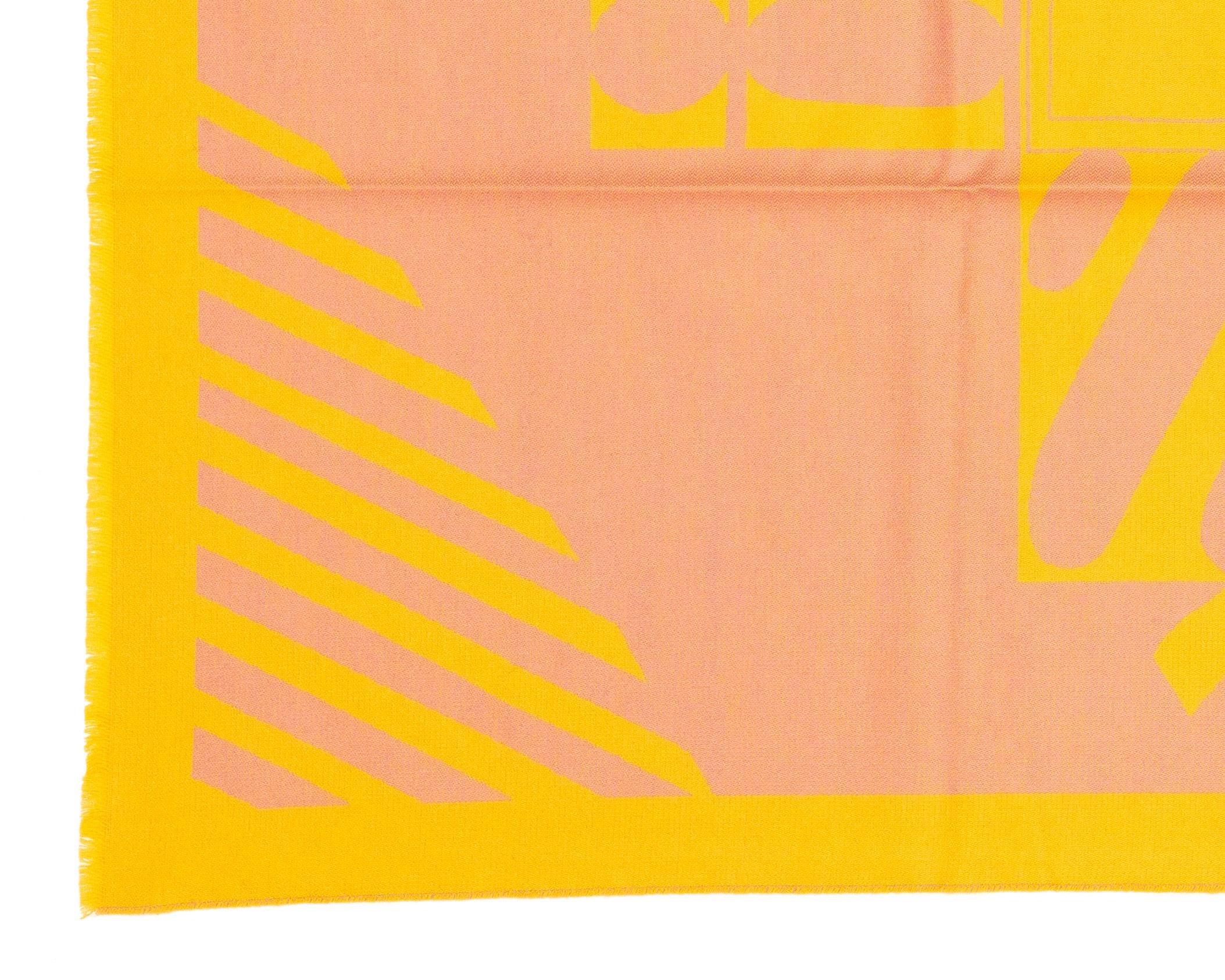 Hermes  Promenade Au Faubourg - Coperta a quadri - con frange giallo salmone - &New in vendita 3