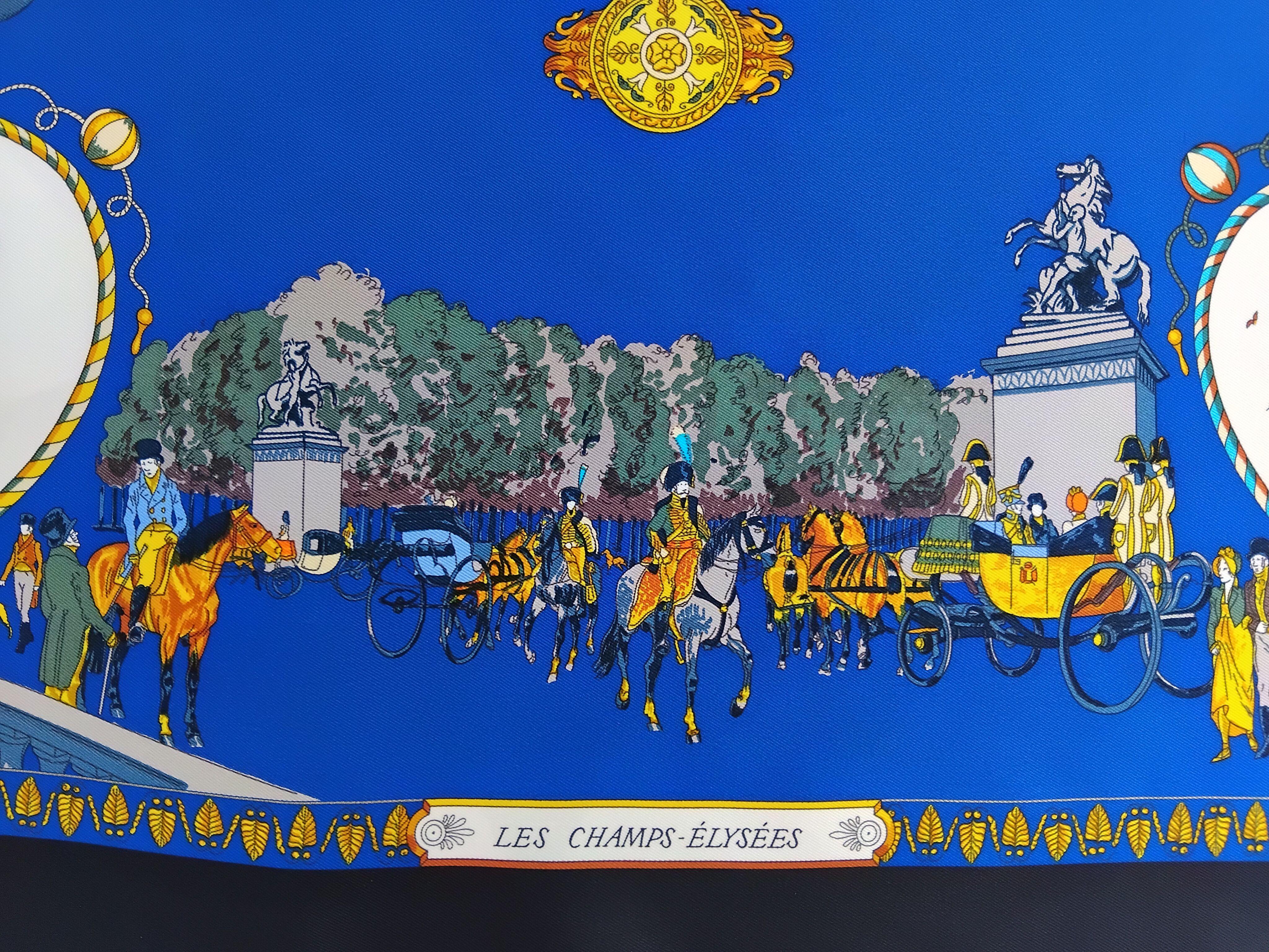 Hermès Promenades de Paris Silk Scarf Ledoux Noir Bleu Nuit 70 cm For Sale 8
