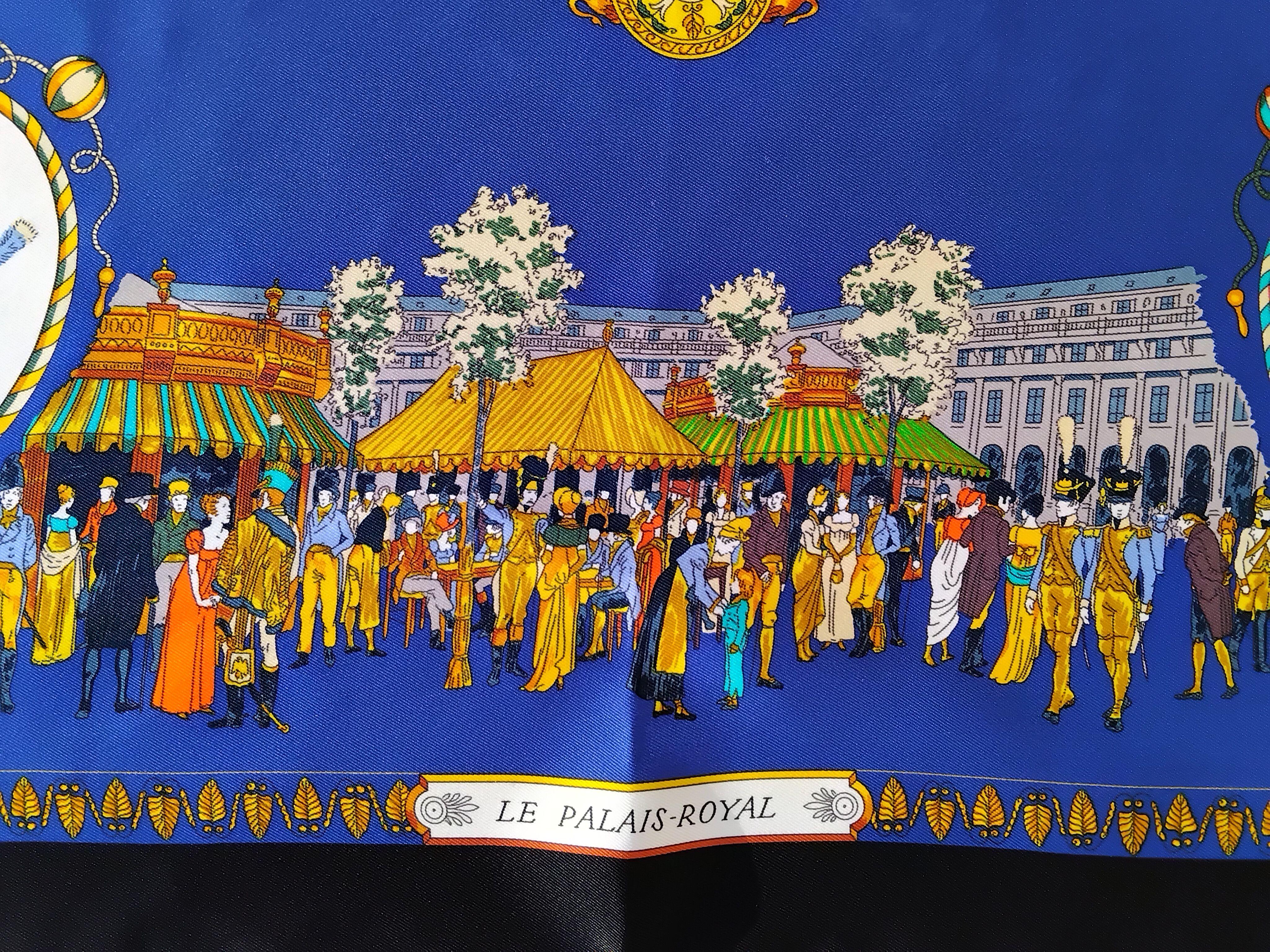 Hermès Promenades de Paris Silk Scarf Ledoux Noir Bleu Nuit 70 cm For Sale 1