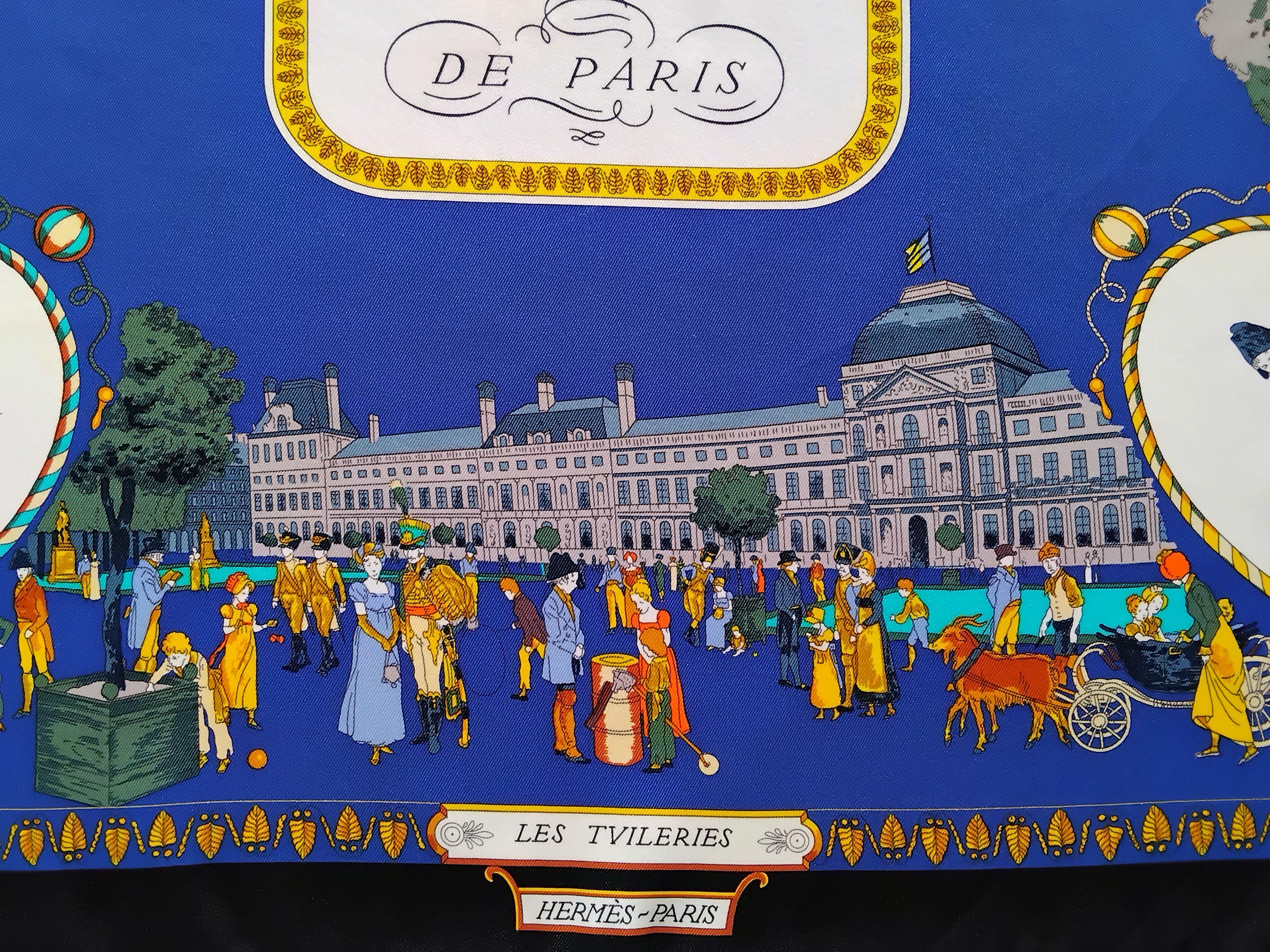 Hermès Promenades de Paris Silk Scarf Ledoux Noir Bleu Nuit 70 cm For Sale 2