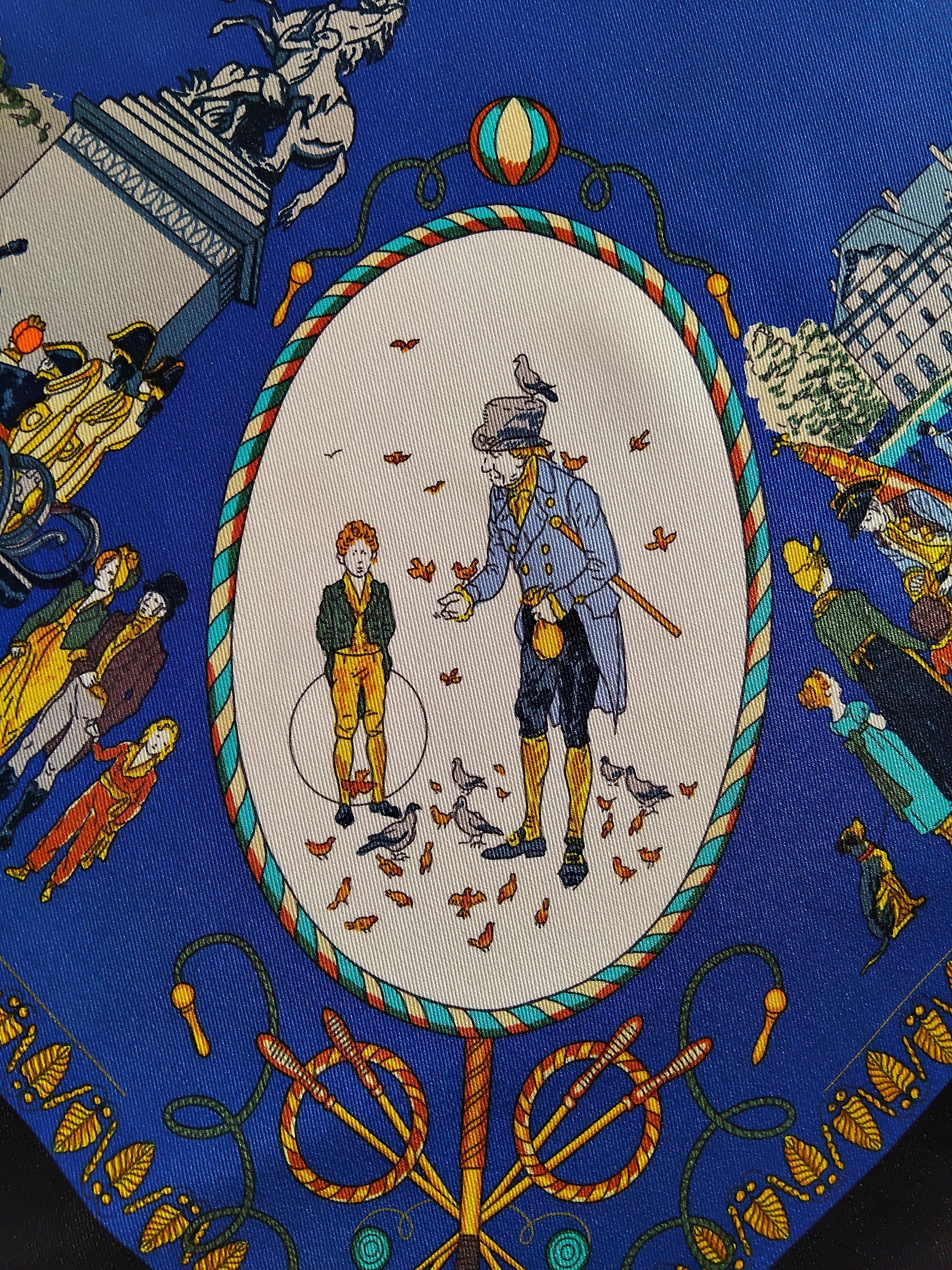 Hermès Promenades de Paris Silk Scarf Ledoux Noir Bleu Nuit 70 cm For Sale 4