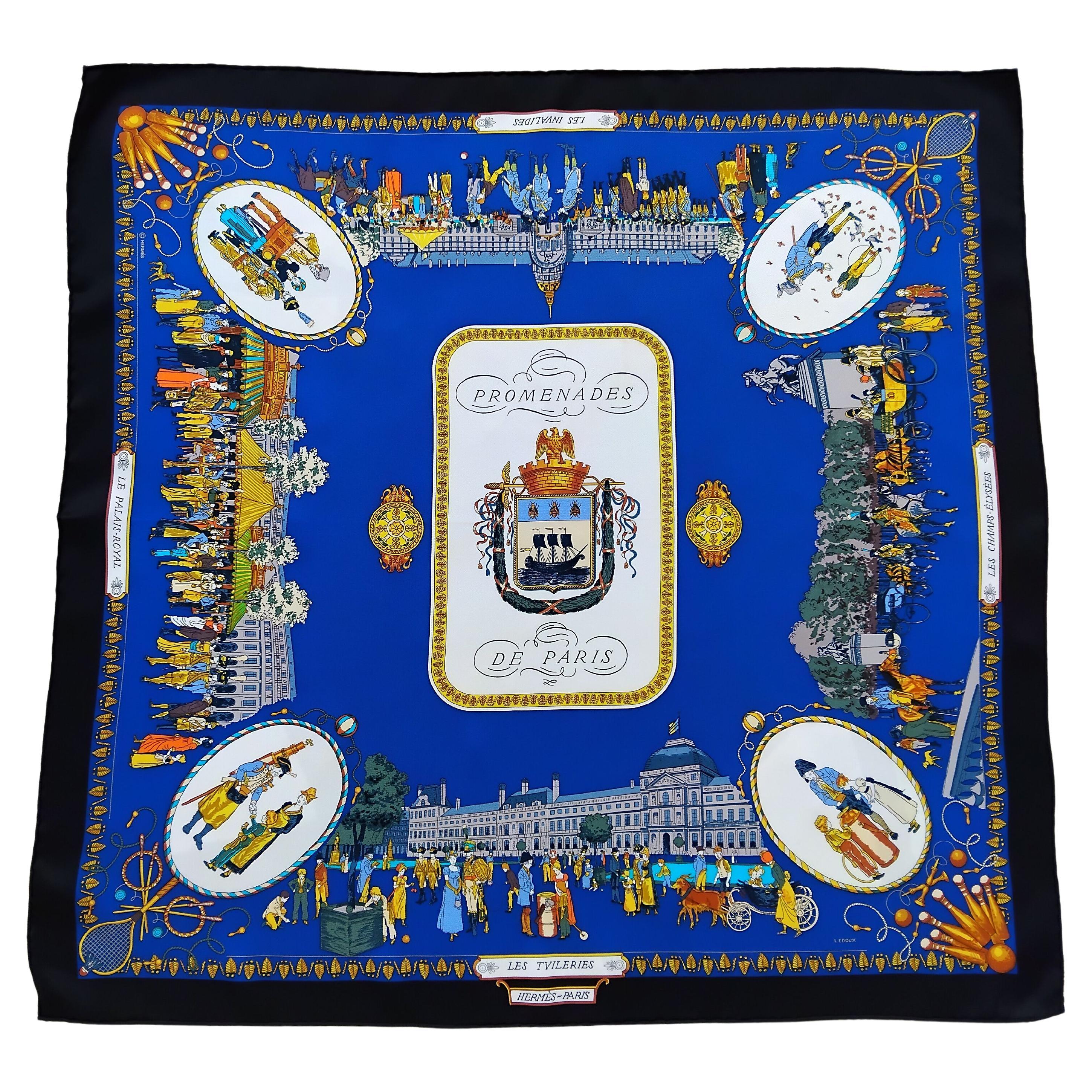 Hermès Promenades de Paris Echarpe en soie Ledoux Noir Bleu Nuit 70 cm