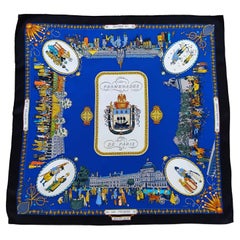 Hermès Promenades de Paris Silk Scarf Ledoux Noir Bleu Nuit 70 cm