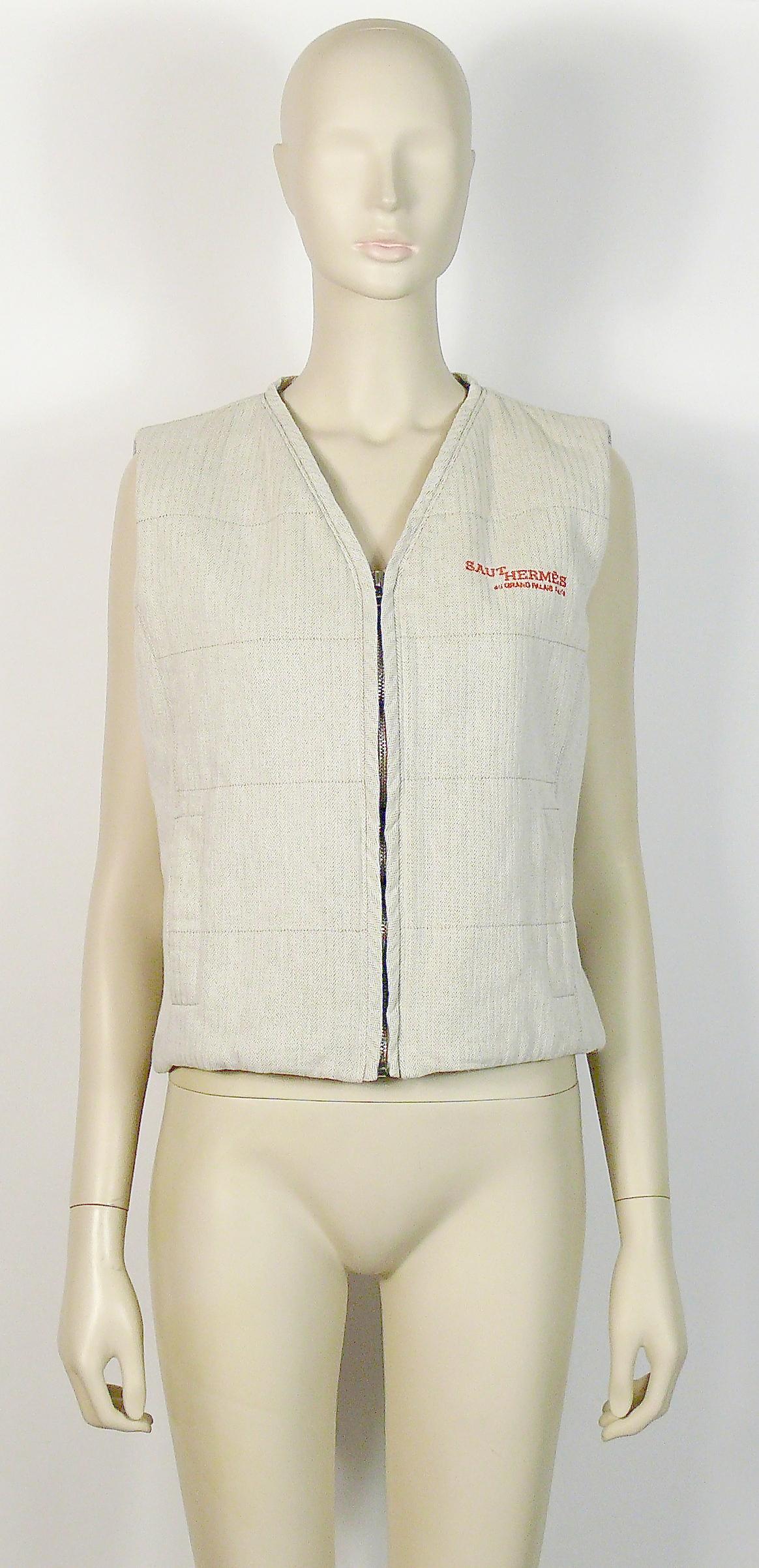 Women's or Men's Hermès Promotional Beige Herringbone Canvas Vest Size M