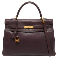 Hermès Prune Chevre De Coromandel Leather Gold Finish Kelly Retourne 35 Bag
