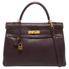 Hermès Prune Chevre De Coromandel Leder Gold Finish Kelly Retourne 35 Tasche
