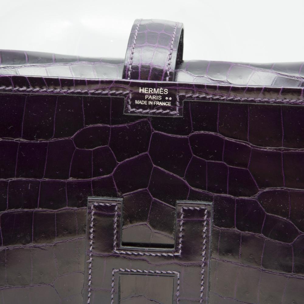 Black Hermès Prune Niloticus Crocodile Jige PM Clutch Bag