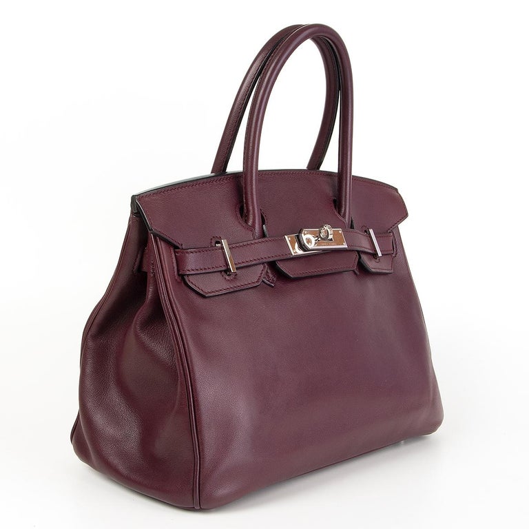 HERMES Prune purple Swift leather and Silver BIRKIN 30 Bag at 1stDibs