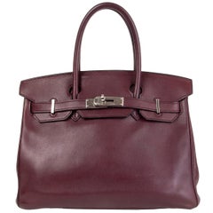 HERMES Prune purple Swift leather & Silver BIRKIN 30 Bag