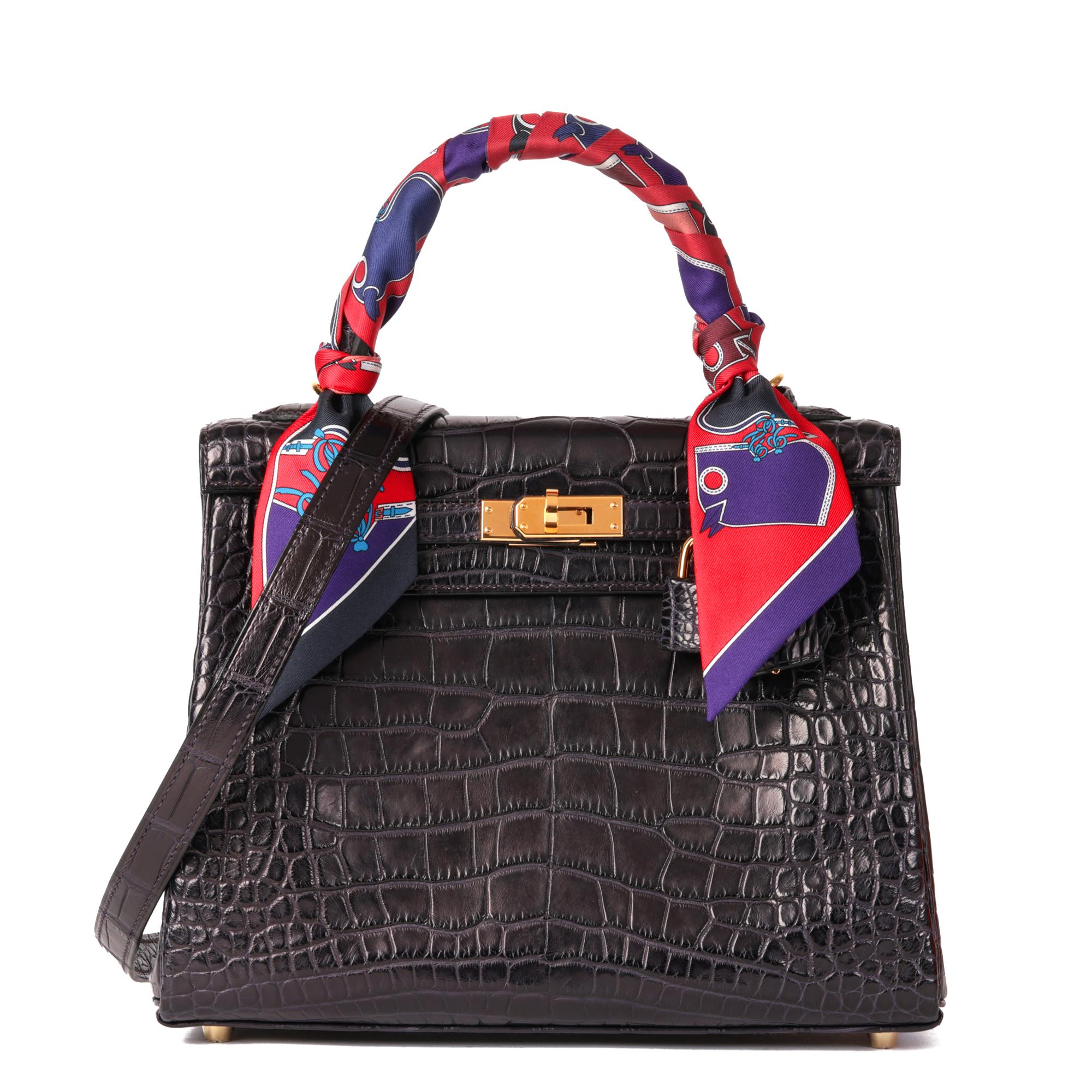 HERMÈS Prunoir Matte Mississippiensis Alligator Leather Kelly 25cm Retourne For Sale 3