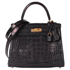 HERMÈS Prunoir Matte Mississippiensis Alligator Leather Kelly 25cm Retourne