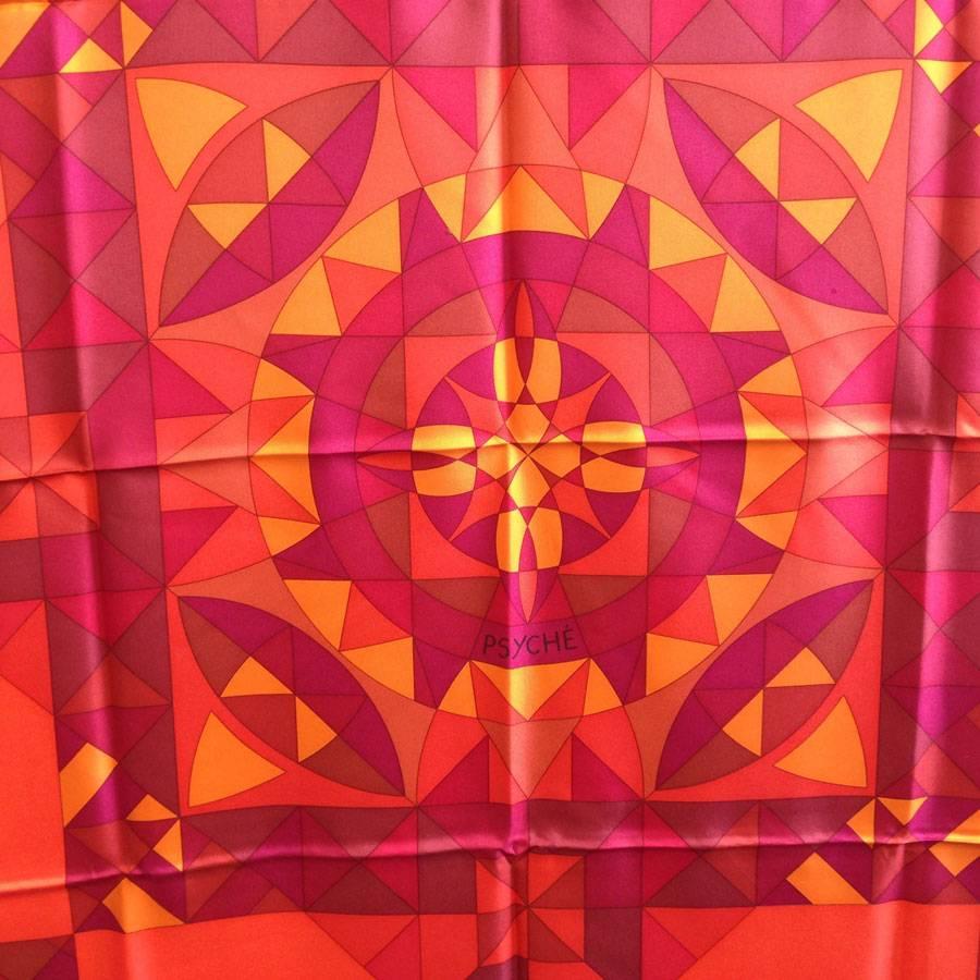 Red HERMES 'Psyché' Lagre Scarf in Multicolored Silk. For Sale