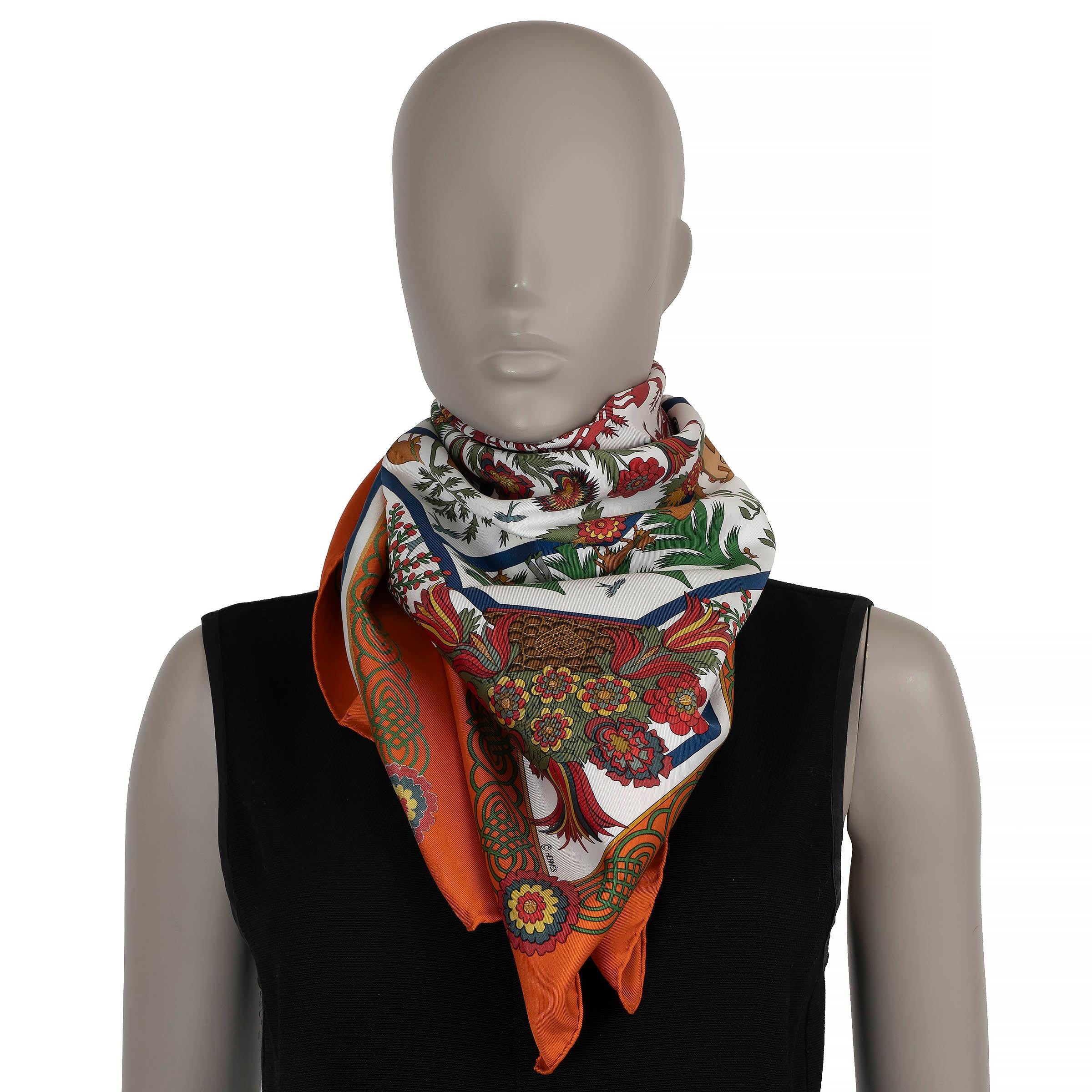 HERMES pumpkin silk DECOUPAGES 90 TWILL Scarf For Sale 1