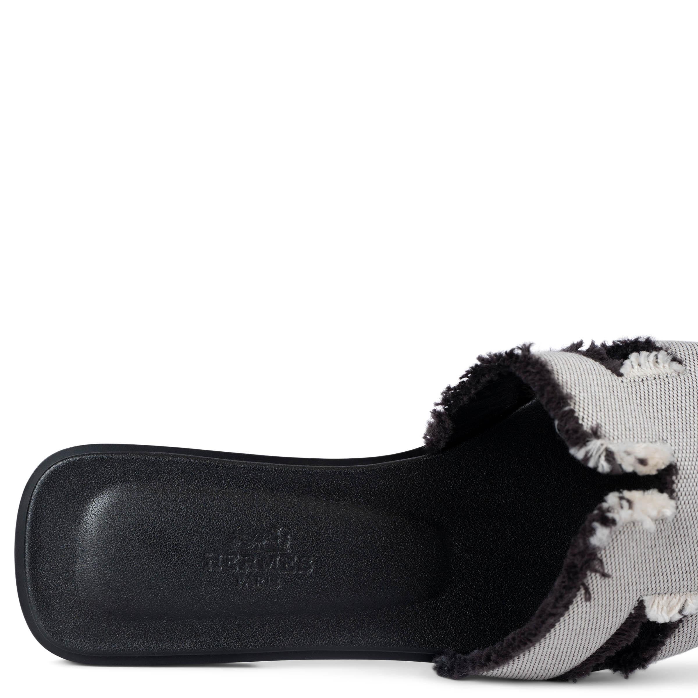 HERMES Purnoir canvas ORAN TOILE H FRINGE Sandals Shoes 37 For Sale 1