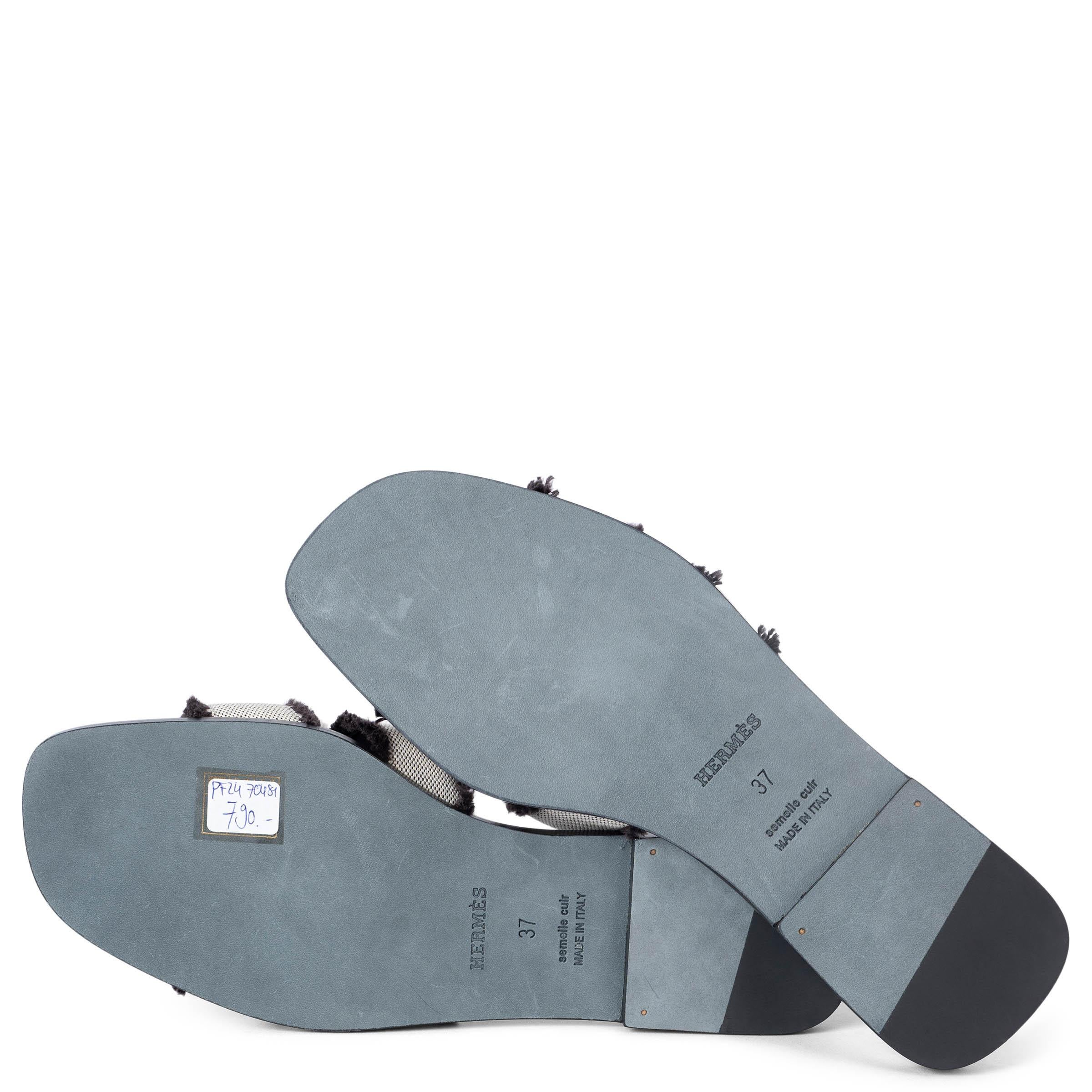 HERMES Purnoir canvas ORAN TOILE H FRINGE Sandals Shoes 37 For Sale 2