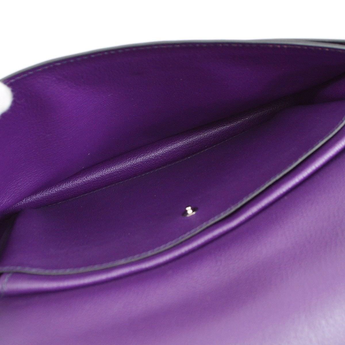 Women's HERMES Purple Black Cognac Face Evergrain Leather Clutch Shoulder Flap Bag