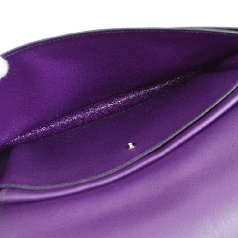 HERMES Purple Black Cognac Face Evergrain Leather Clutch Shoulder Flap Bag For Sale 2