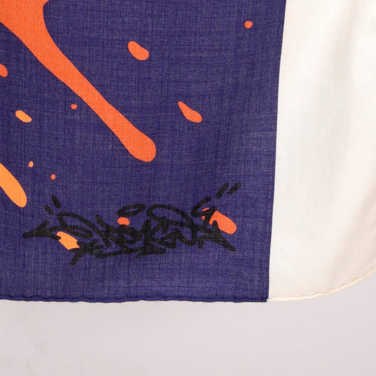 Women's or Men's HERMES purple blue cashmere silk GRAFF HERMES 140 Shawl Scarf