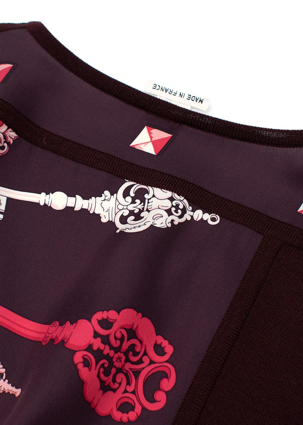 Black Hermes Purple & Blue Keys Print Silk & Knit Vest - Size 8US For Sale
