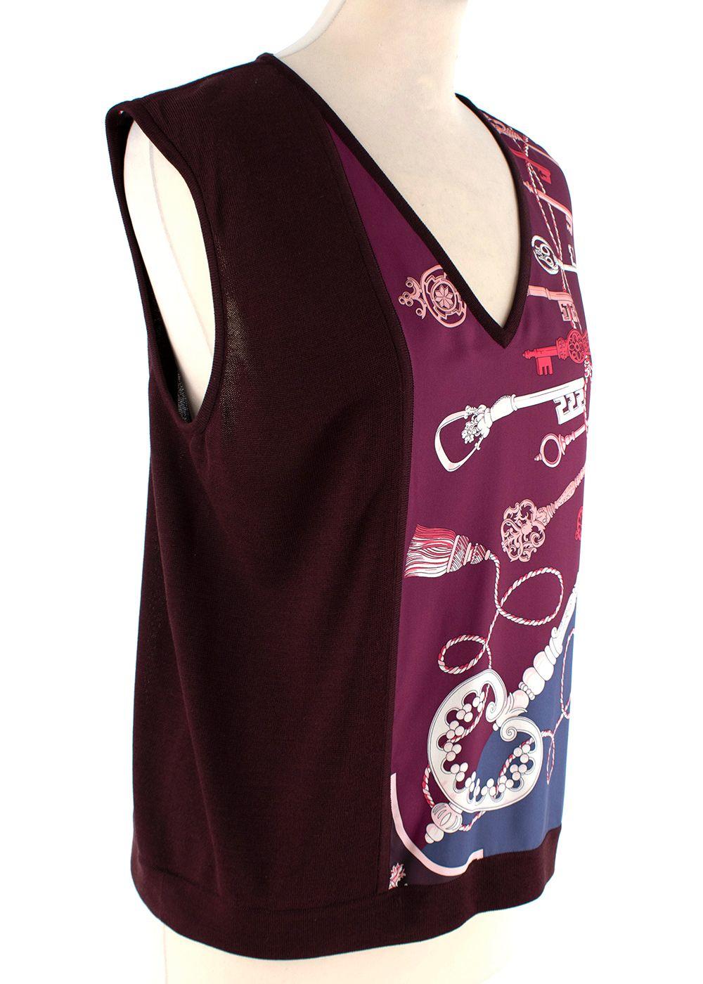 Hermes Purple & Blue Keys Print Silk & Knit Vest - Size 8US For Sale 1