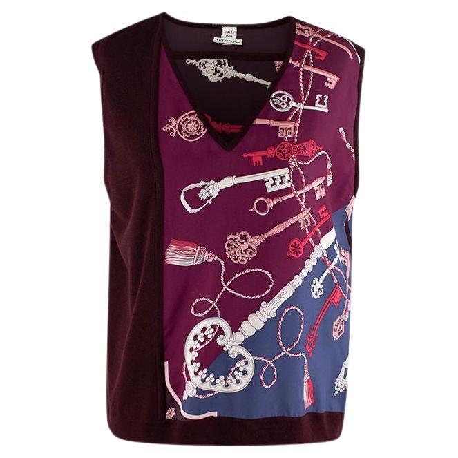 Hermes Purple & Blue Keys Print Silk & Knit Vest - Size 8US For Sale