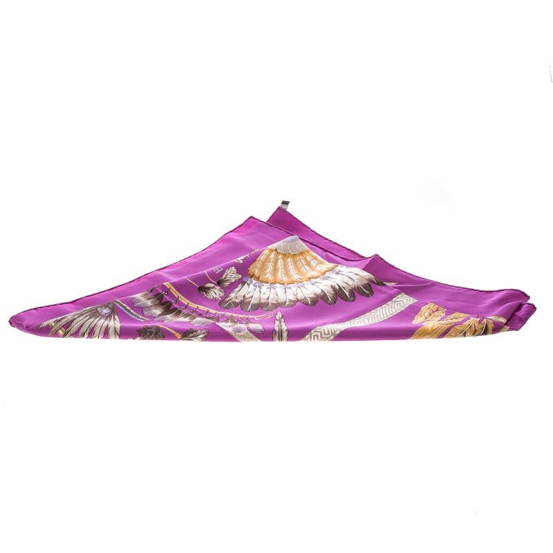 Hermes Purple Brazil Feather Print Silk Square Scarf In Excellent Condition In Dubai, Al Qouz 2