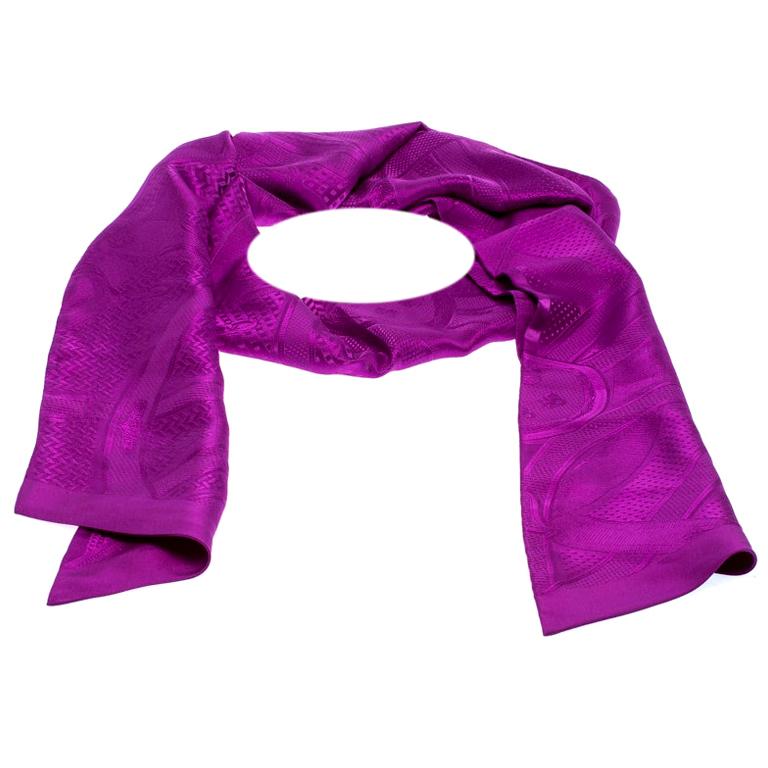 Hermès Purple Cavalcadour Motif Silk Jacquard Maxi Twilly Scarf