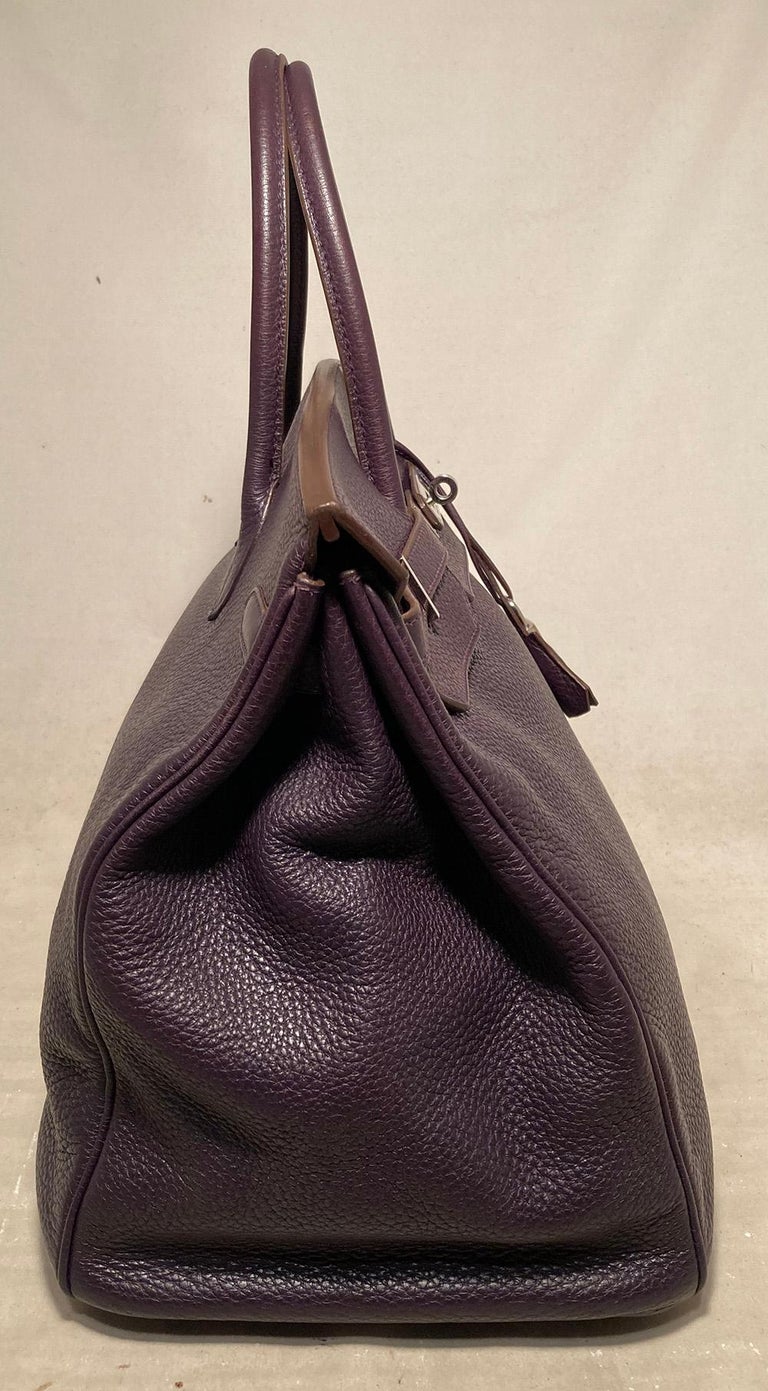 Hermes Raisin Purple Clemence Birkin 40 PDH In Excellent Condition For Sale In Philadelphia, PA