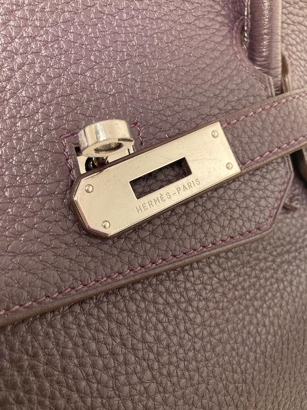 Hermes Raisin Purple Clemence Birkin 40 PDH In Excellent Condition For Sale In Philadelphia, PA