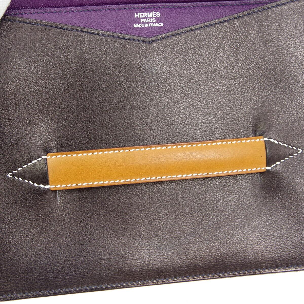 Hermes Purple Cognac Leather  2 in 1 Evening Clutch Shoulder Bag in Box In Good Condition In Chicago, IL