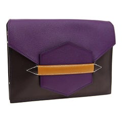 Hermes Purple Cognac Leather  2 in 1 Evening Clutch Shoulder Bag in Box