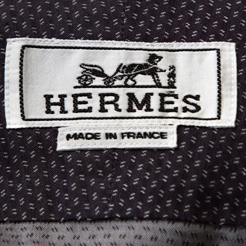 Gray Hermes Purple Cotton Jacquard Long Sleeve Shirt L