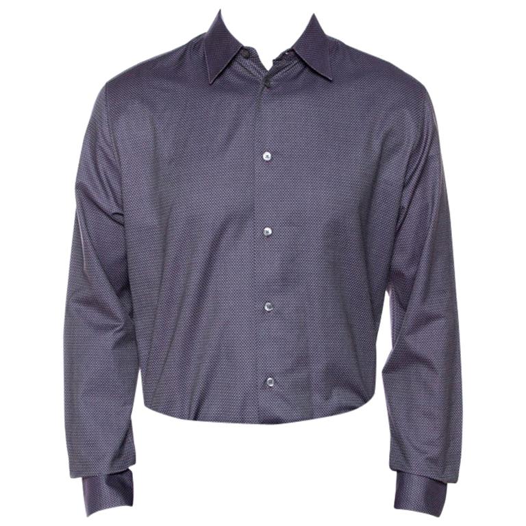 Hermes Purple Cotton Jacquard Long Sleeve Shirt L