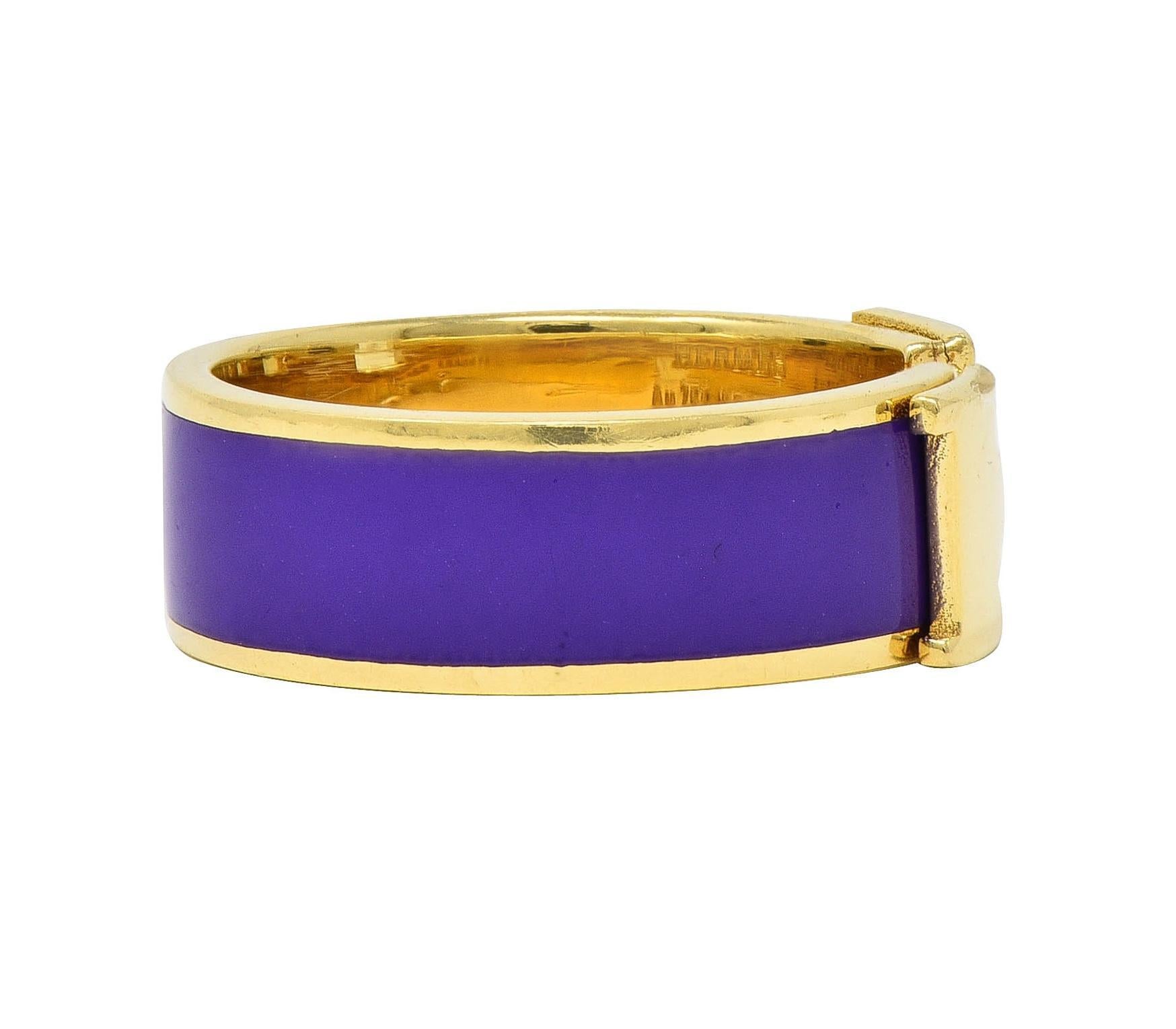Women's or Men's Hermés Purple Enamel 18 Karat Yellow Gold Clic Clac H Band Ring For Sale