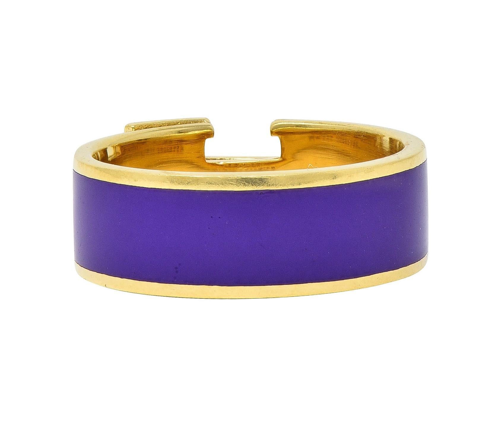 Hermés Purple Enamel 18 Karat Yellow Gold Clic Clac H Band Ring For Sale 1