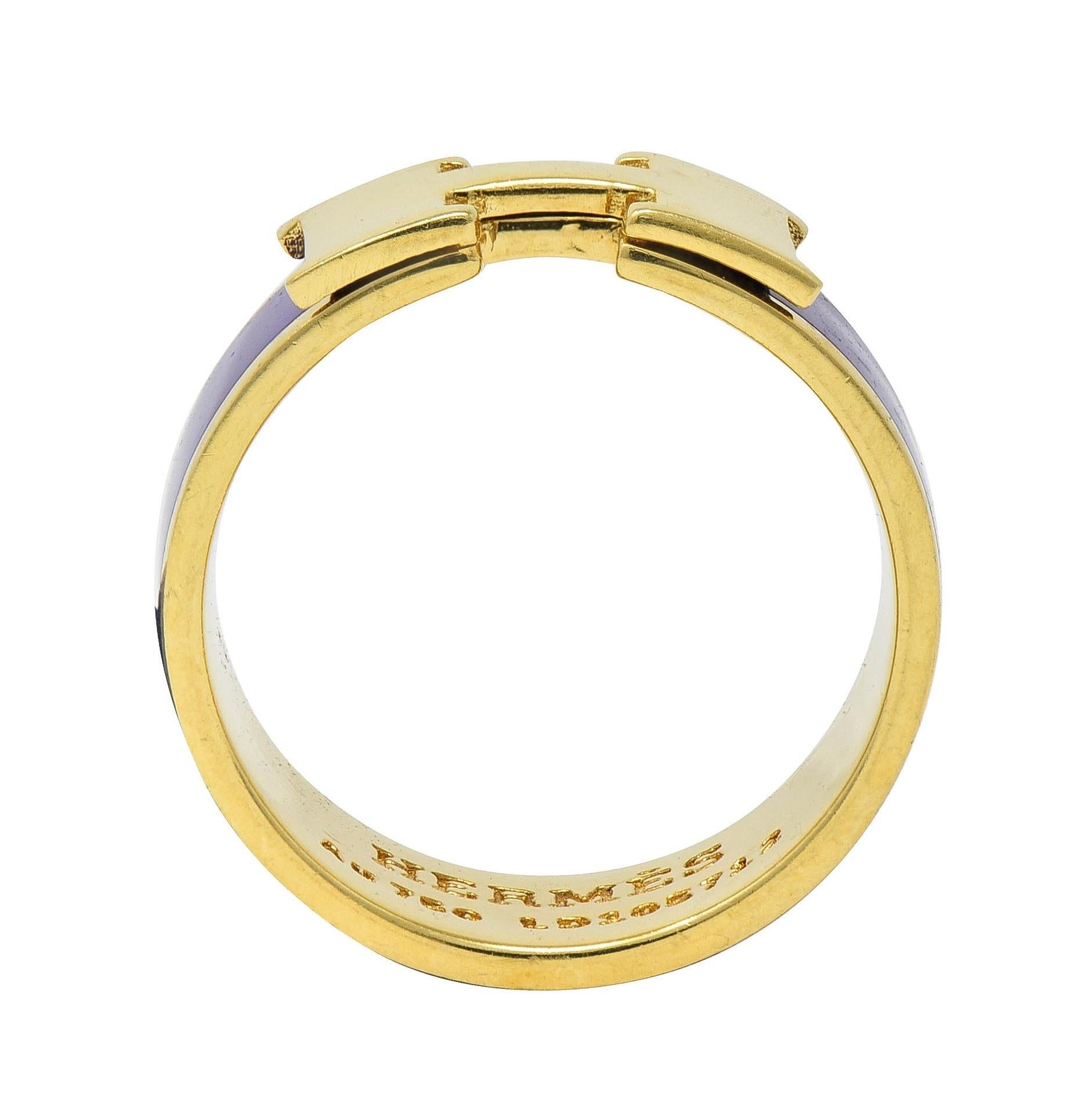 Hermés Purple Enamel 18 Karat Yellow Gold Clic Clac H Band Ring For Sale 2