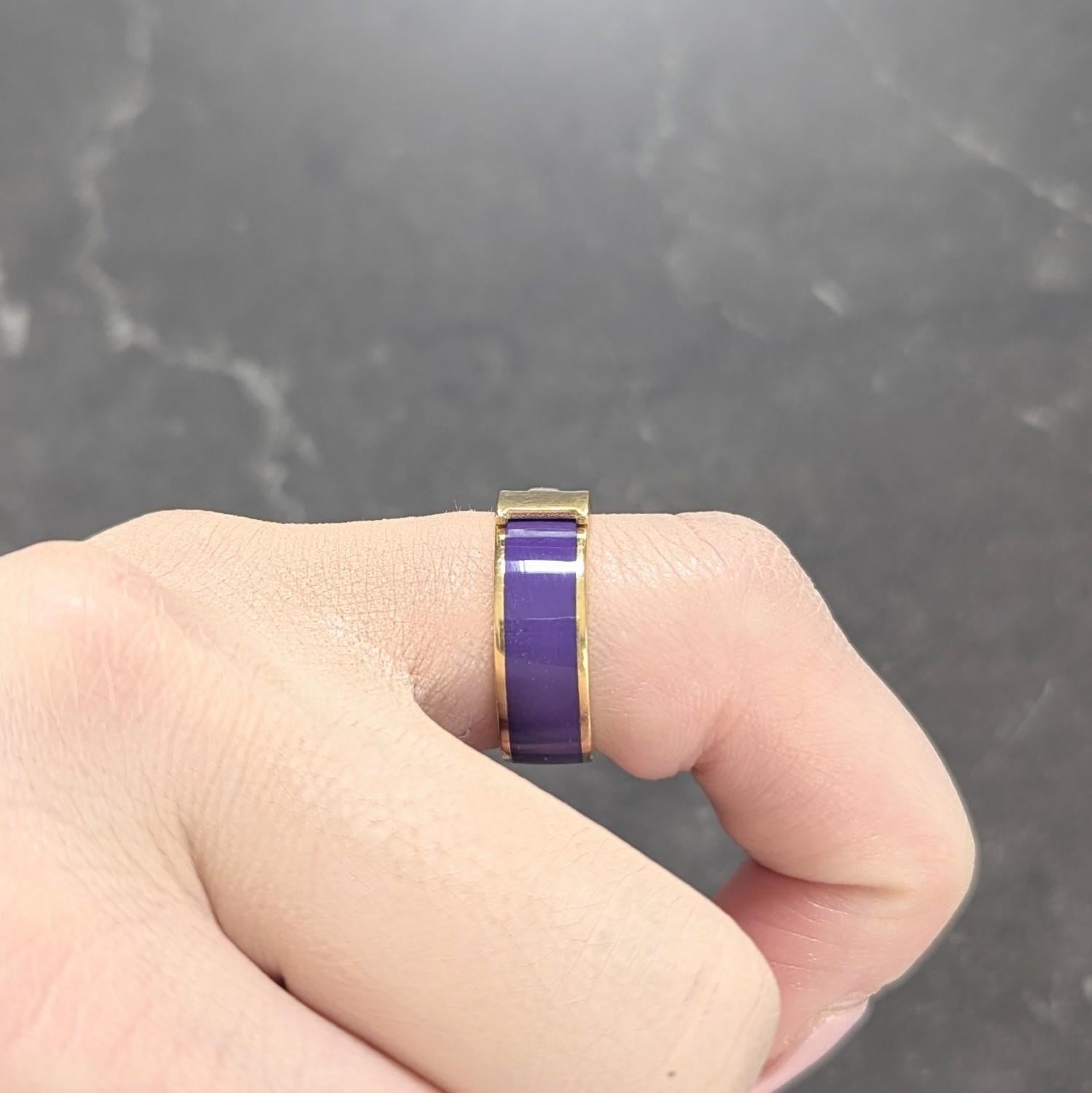 Hermés Purple Enamel 18 Karat Yellow Gold Clic Clac H Band Ring For Sale 4