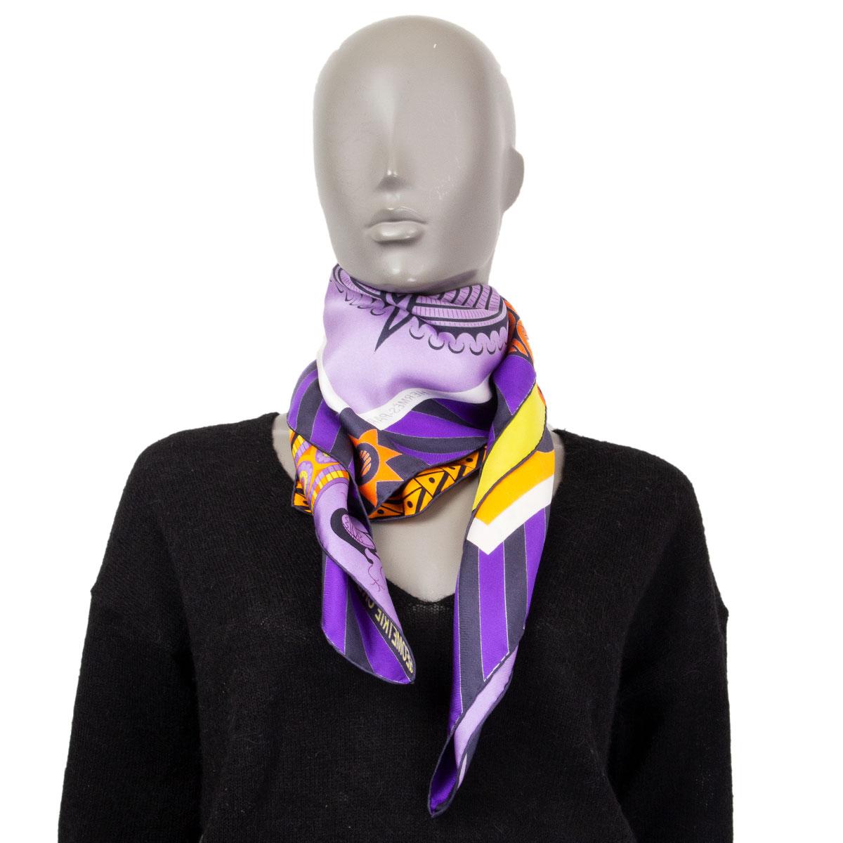 Hermes purple GEOMETRIE CRETOISE 90 silk twill Scarf For Sale 1