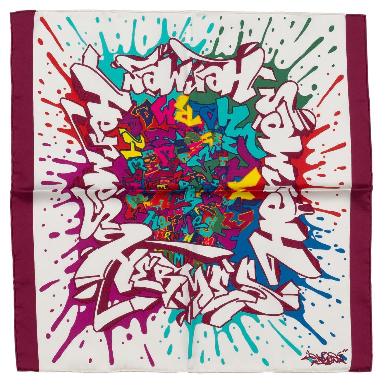 Hermes Purple Graffiti Silk Gavroche For Sale