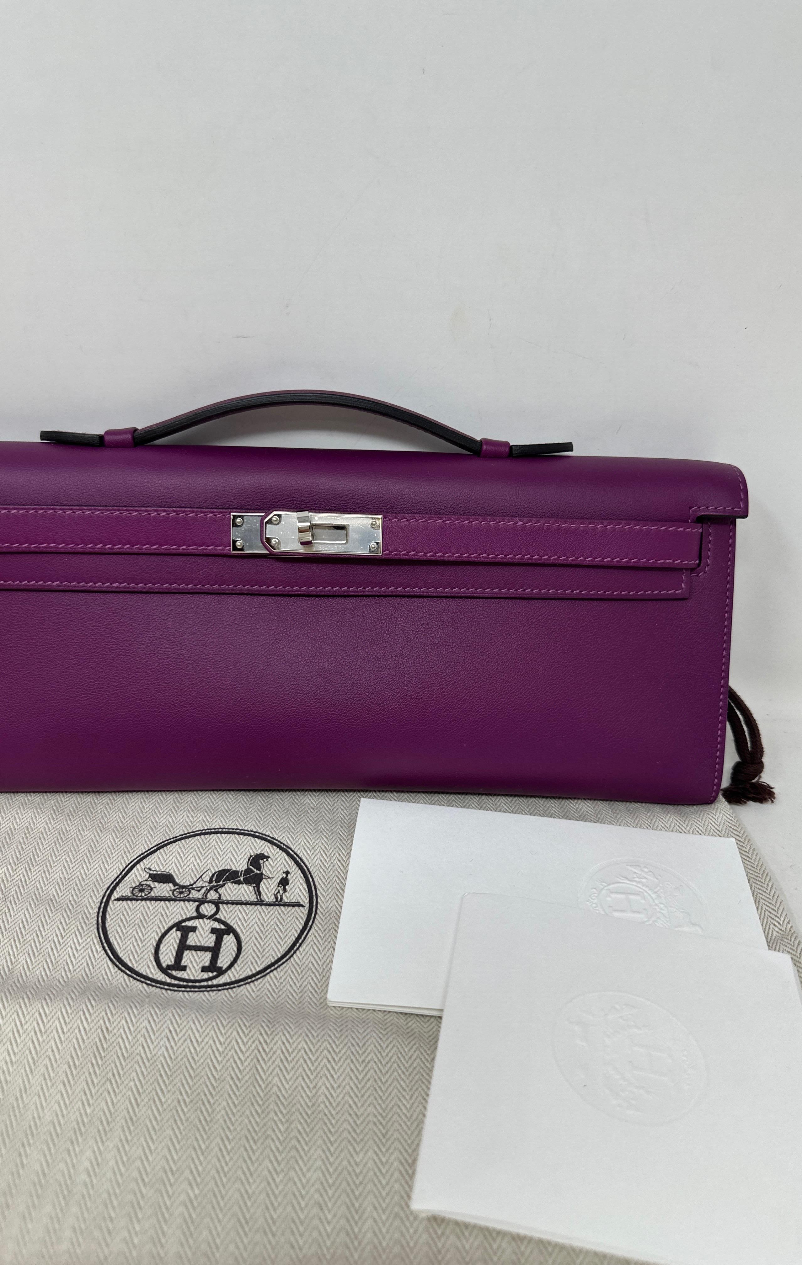 Hermes Purple Kelly Clutch Bag  For Sale 9