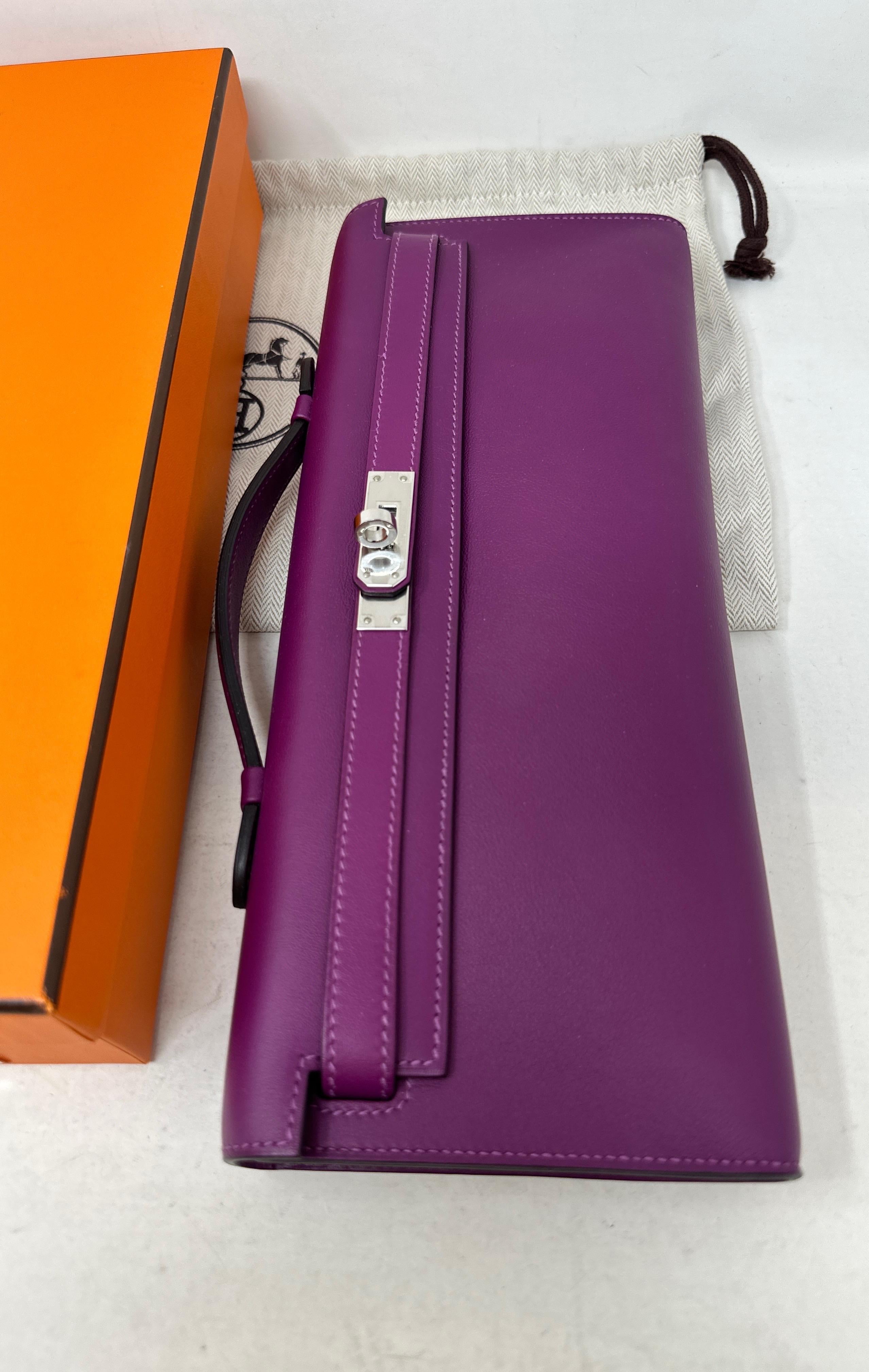 Hermes Purple Kelly Clutch Bag  For Sale 12
