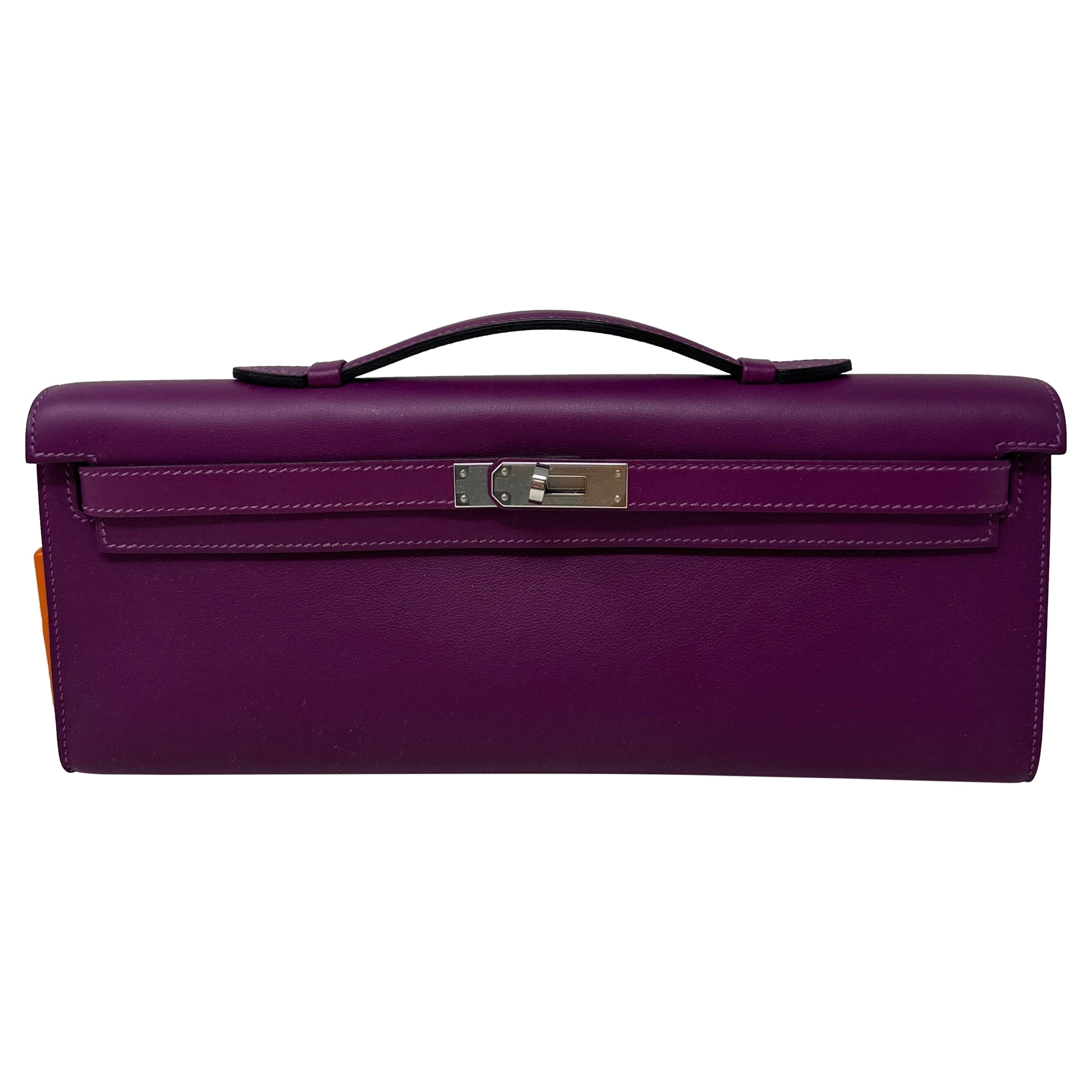 Hermes Purple Kelly Clutch Bag  For Sale