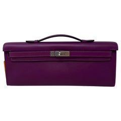 Used Hermes Purple Kelly Clutch Bag 
